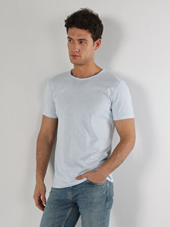 Regular Fit Bisiklet Yaka Basic Mavi Erkek Kısa Kol Tişört