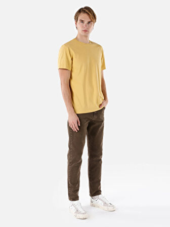 Regular Fit Bisiklet Yaka Basic Sarı Erkek Kısa Kol Tişört Cl1058592