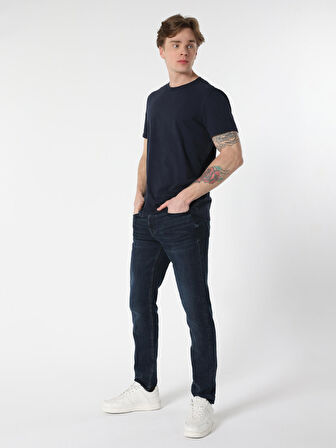 Regular Fit Bisiklet Yaka Basic Lacivert Erkek Kısa Kol Tişört