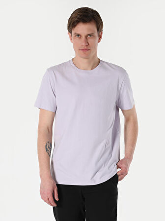 Regular Fit Bisiklet Yaka Basic Mor Erkek Kısa Kol Tişört