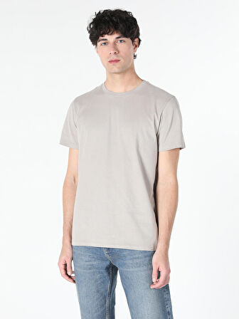 Regular Fit Bisiklet Yaka Basic Taş Erkek Kısa Kol Tişört