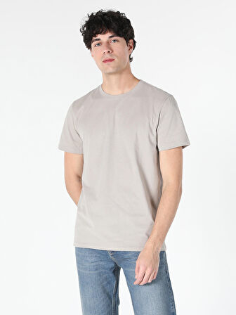 Regular Fit Bisiklet Yaka Basic Taş Erkek Kısa Kol Tişört