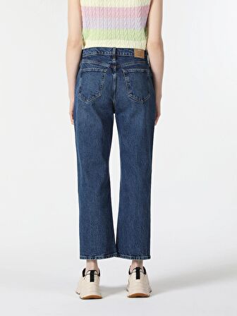 900 Larıs Normal Kesim Yüksek Bel Düz Paça Kadın Mavi Jean Pantolon Cl1058607