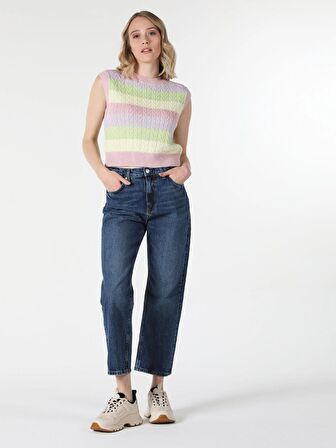 900 Larıs Normal Kesim Yüksek Bel Düz Paça Kadın Mavi Jean Pantolon Cl1058607
