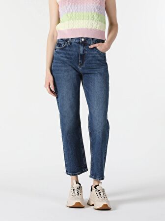 900 Larıs Normal Kesim Yüksek Bel Düz Paça Kadın Mavi Jean Pantolon Cl1058607
