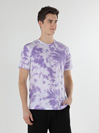 Comfort Fit Bisiklet Yaka Mor Erkek Kısa Kol Tişört