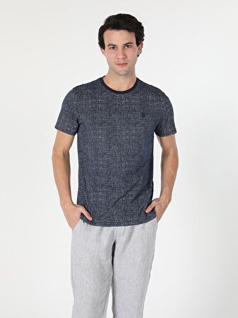 Regular Fit Bisiklet Yaka Erkek Lacivert Kısa Kol Tişört
