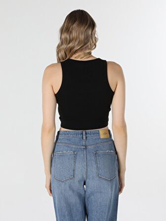 Slim Fit Yazı Baskılı Siyah Kadın Atlet