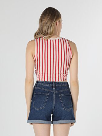 Regular Fit Çizgili Crop Kadın Kırmızı Atlet