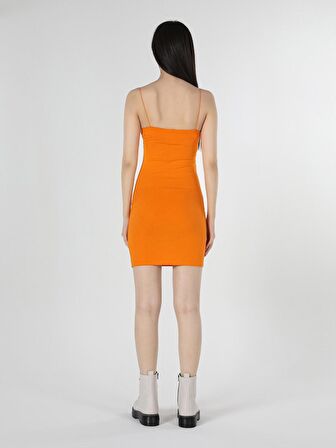 Slim Fit Sıfır Kol Düz Turuncu Kadın Elbise