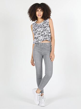 759 Lara Orta Bel Dar Kesim Dar Paça Kadın Gri Jean Pantolon Cl1059279