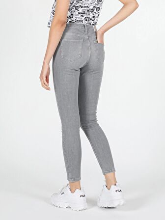 759 Lara Orta Bel Dar Kesim Dar Paça Kadın Gri Jean Pantolon Cl1059279