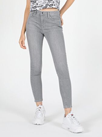 759 Lara Orta Bel Dar Kesim Dar Paça Kadın Gri Jean Pantolon Cl1059279