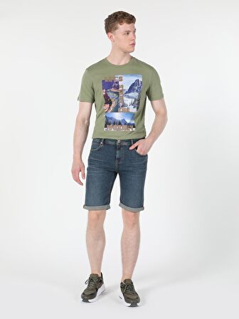 Düşük Bel Normal Kesim Erkek Mavi Jean Şort