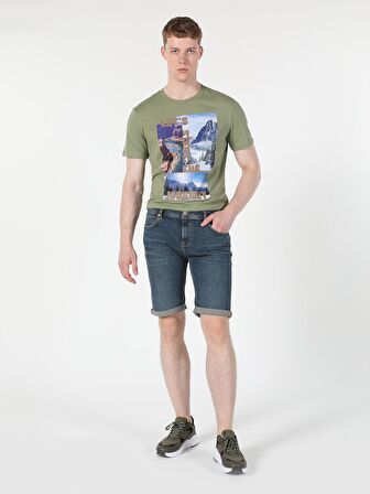 Düşük Bel Normal Kesim Erkek Mavi Jean Şort