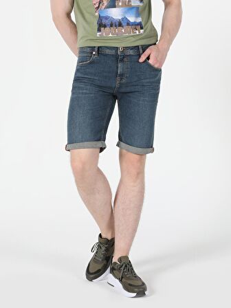Düşük Bel Normal Kesim Erkek Mavi Jean Şort