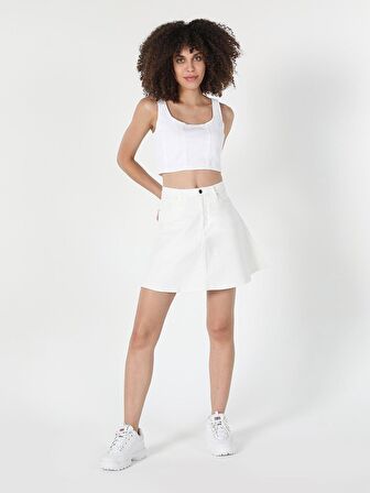 Regular Fit Beyaz Jean Kadın Etek
