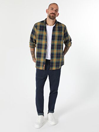 Regular Fit Ekoseli Lacivert Erkek Uzun Kol Gömlek