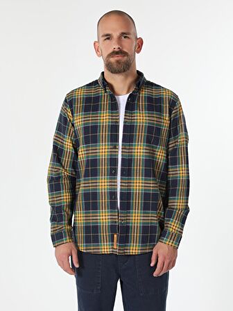 Regular Fit Ekoseli Lacivert Erkek Uzun Kol Gömlek