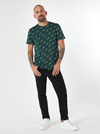 Regular Fit Baskılı Yeşil Erkek Kısa Kol Tişört