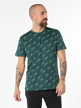 Regular Fit Baskılı Yeşil Erkek Kısa Kol Tişört
