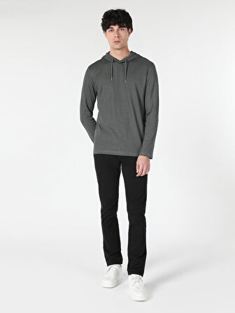 Regular Fit Kapüşonlu Yeşil Erkek Uzun Kol Tişört