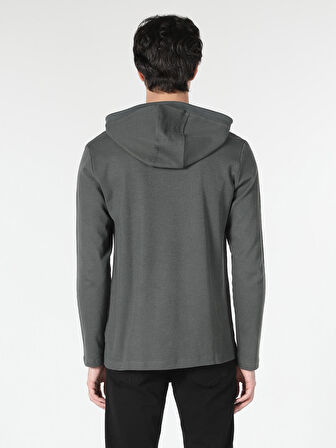 Regular Fit Kapüşonlu Yeşil Erkek Uzun Kol Tişört