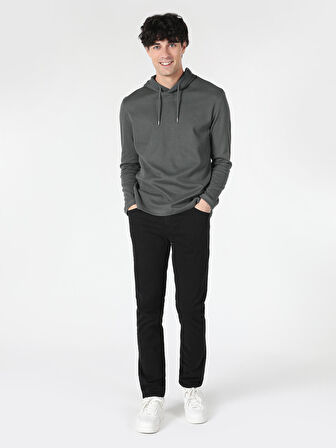 Regular Fit Kapüşonlu Yeşil Erkek Uzun Kol Tişört