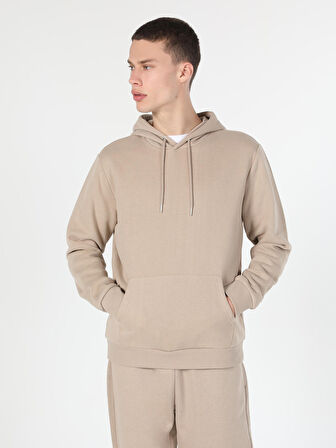 Regular Fit Kapüşonlu Bej Erkek Sweatshirt