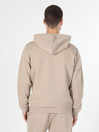 Regular Fit Kapüşonlu Bej Erkek Sweatshirt