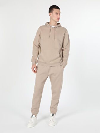 Regular Fit Kapüşonlu Bej Erkek Sweatshirt