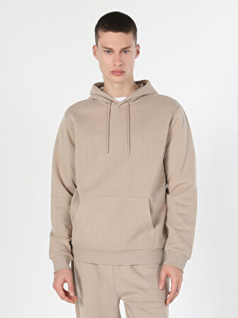 Regular Fit Kapüşonlu Bej Erkek Sweatshirt