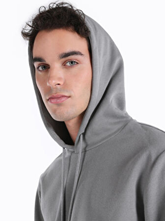 Regular Fit Kapüşonlu Gri Erkek Sweatshirt