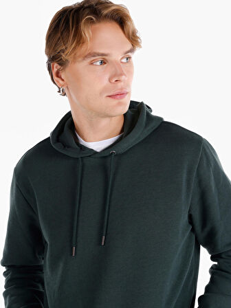 Regular Fit Kapüşonlu Yeşil Erkek Sweatshirt