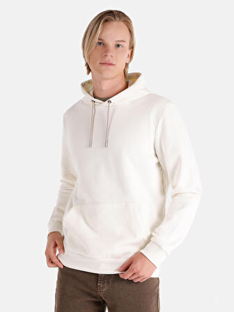 Regular Fit Kapüşonlu Beyaz Erkek Sweatshirt