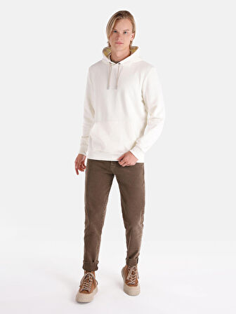 Regular Fit Kapüşonlu Beyaz Erkek Sweatshirt