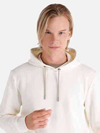 Regular Fit Kapüşonlu Beyaz Erkek Sweatshirt