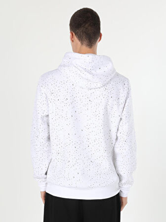Regular Fit Kapüşonlu Baskılı Beyaz Erkek Sweatshirt