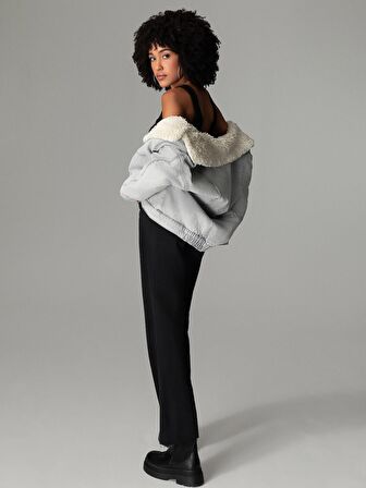 Oversize Kürklü Yaka Jean Kadın Ceket
