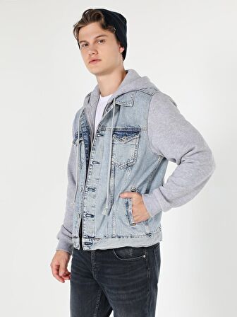 Regular Fit Kapüşonlu Jean Erkek Ceket