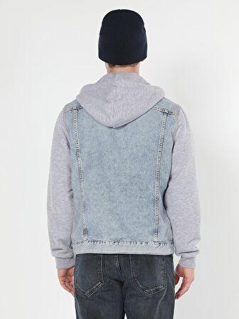Regular Fit Kapüşonlu Jean Erkek Ceket