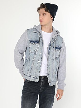 Regular Fit Kapüşonlu Jean Erkek Ceket