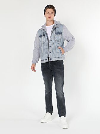Regular Fit Kapüşonlu Jean Erkek Ceket