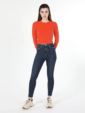 760 Diana Slim Fit Yüksek Bel Dar Paça Kadın Koyu Mavi Jean Pantolon Cl1060876
