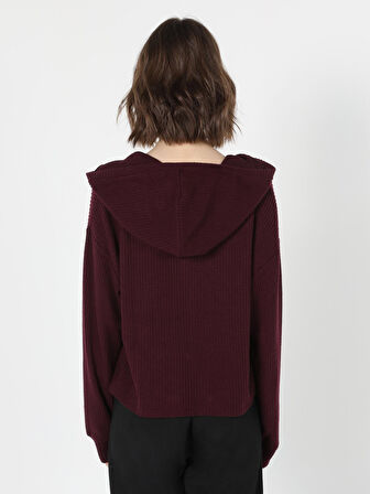Regular Fit Hooded Kapüşonlu Baskılı Bordo Kadın Uzun Kol Tişört
