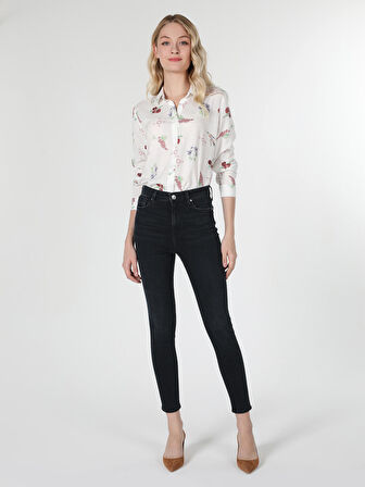 Slim Fit Baskılı Çok Renkli Kadın Uzun Kol Gömlek