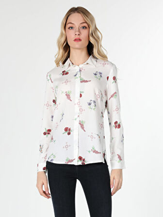 Slim Fit Baskılı Çok Renkli Kadın Uzun Kol Gömlek