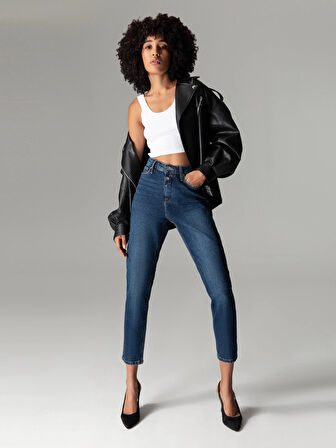 896 Marıa Rahat Kesim Yüksek Bel Düz Paça Mavi Kadın Jean Pantolon Cl1061427