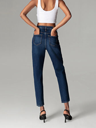 896 Marıa Rahat Kesim Yüksek Bel Düz Paça Mavi Kadın Jean Pantolon Cl1061427