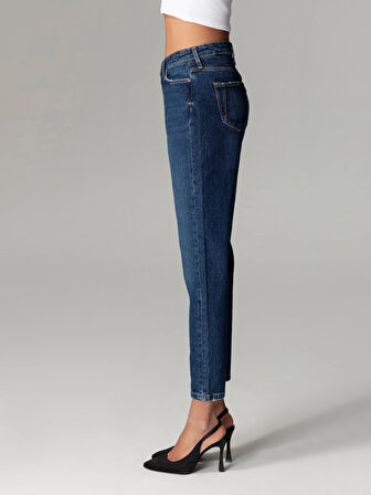 896 Marıa Rahat Kesim Yüksek Bel Düz Paça Mavi Kadın Jean Pantolon Cl1061427